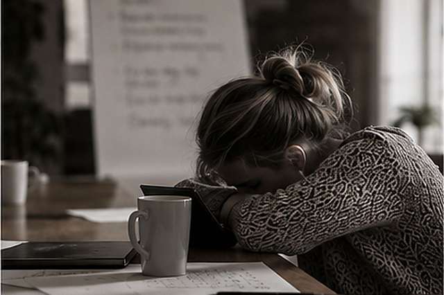 A participant resting her head on her arms during a session